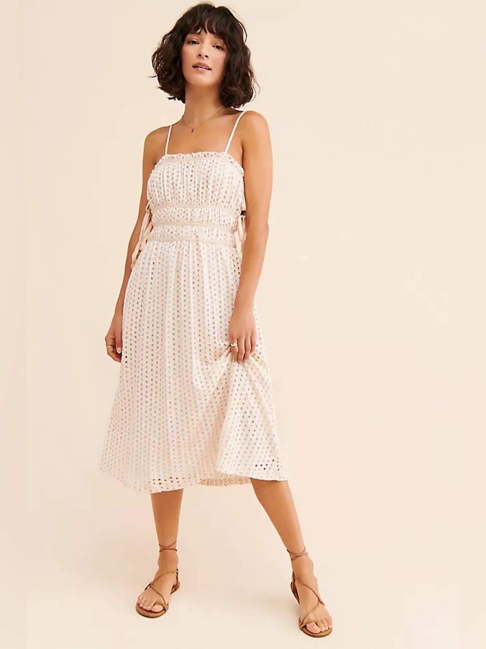 BTFL-Life Abigail Eyelet Midi Dress Women’s Size M White Sleeveless